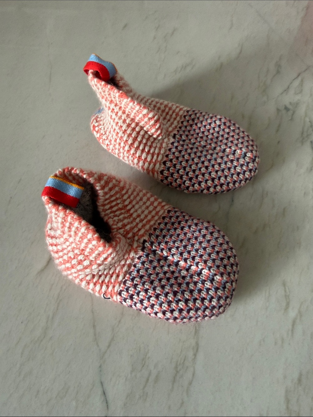 Bombas Kids Coral Pink and Blue Knit Slip-On Shoes